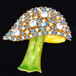 Capri Enamel and Rhinestone Mushroom Brooch 1960's 70's Groovy 3-D Mid-century